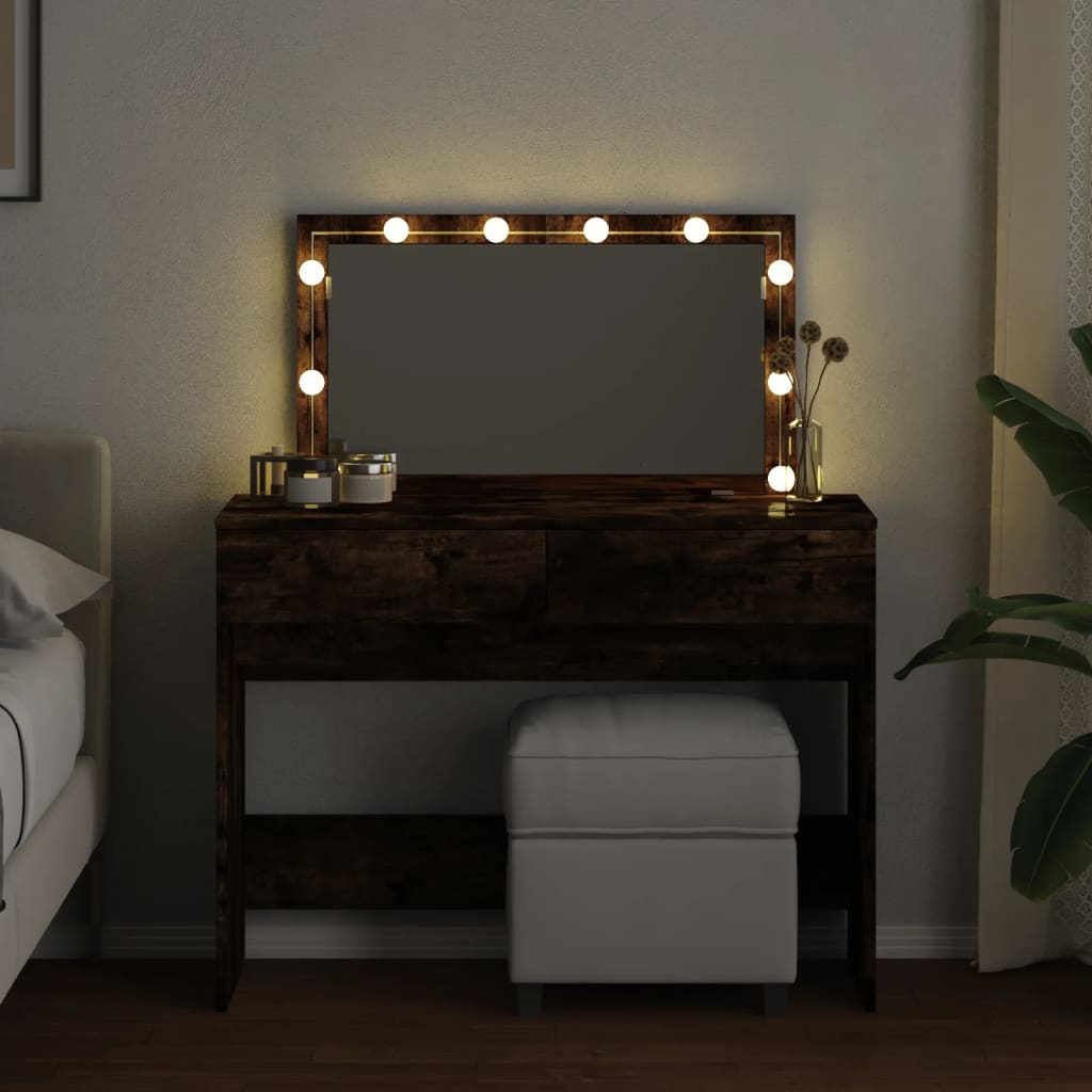 Kosmetinis staliukas su LED, dūminio ąžuolo, 100x40x120cm