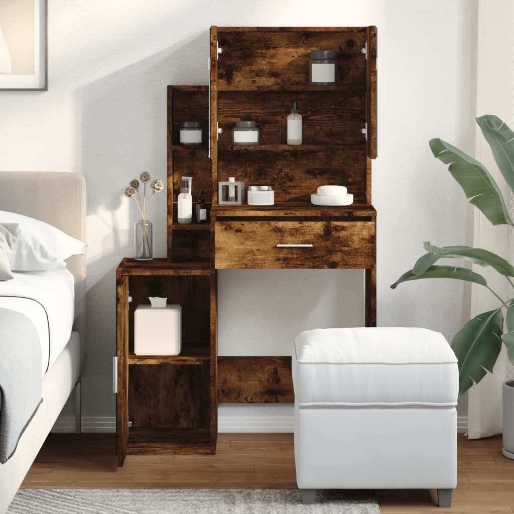 Dressing table with cabinet, smoked oak, 80x35x132cm