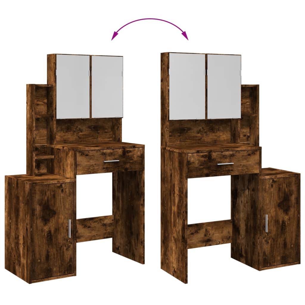 Dressing table with cabinet, smoked oak, 80x35x132cm