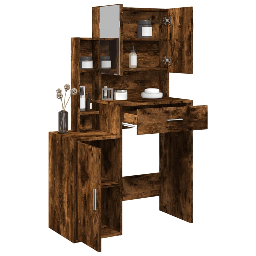 Dressing table with cabinet, smoked oak, 80x35x132cm