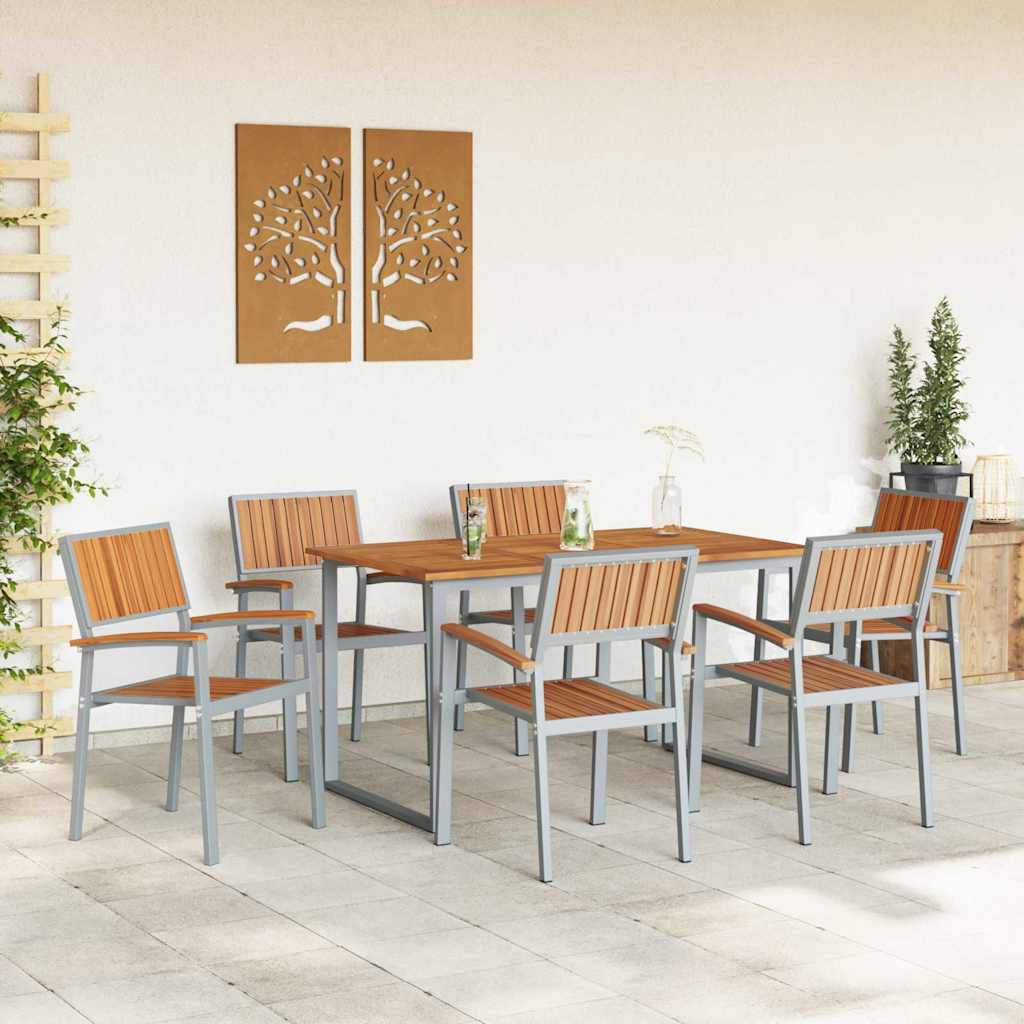Sodo valgomojo komplektas 7 pcs Pilka ir ruda 140 x 80 x 75 cm
