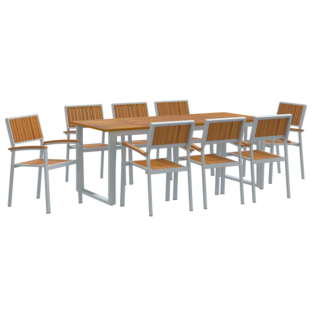 Sodo valgomojo komplektas 9 pcs Pilka ir ruda 200 x 90 x 75 cm