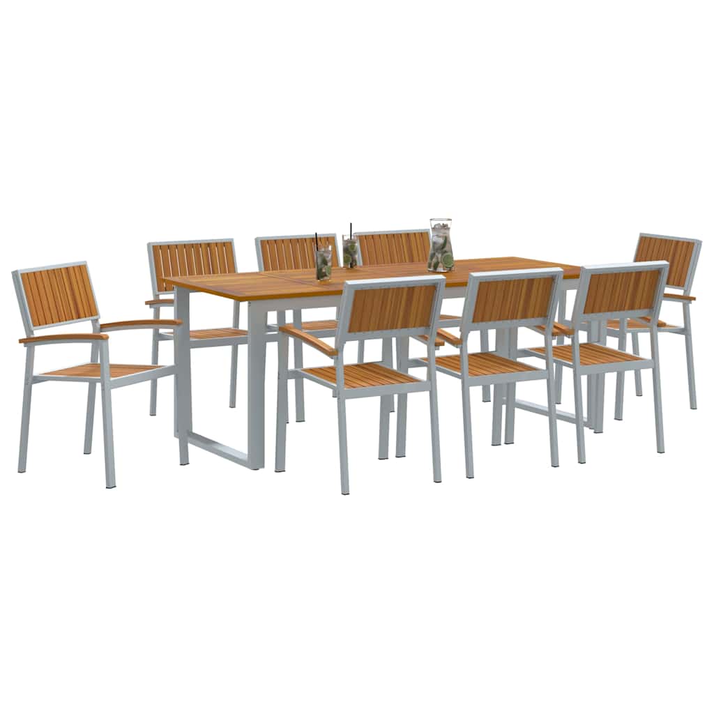 Sodo valgomojo komplektas 9 pcs Pilka ir ruda 200 x 90 x 75 cm