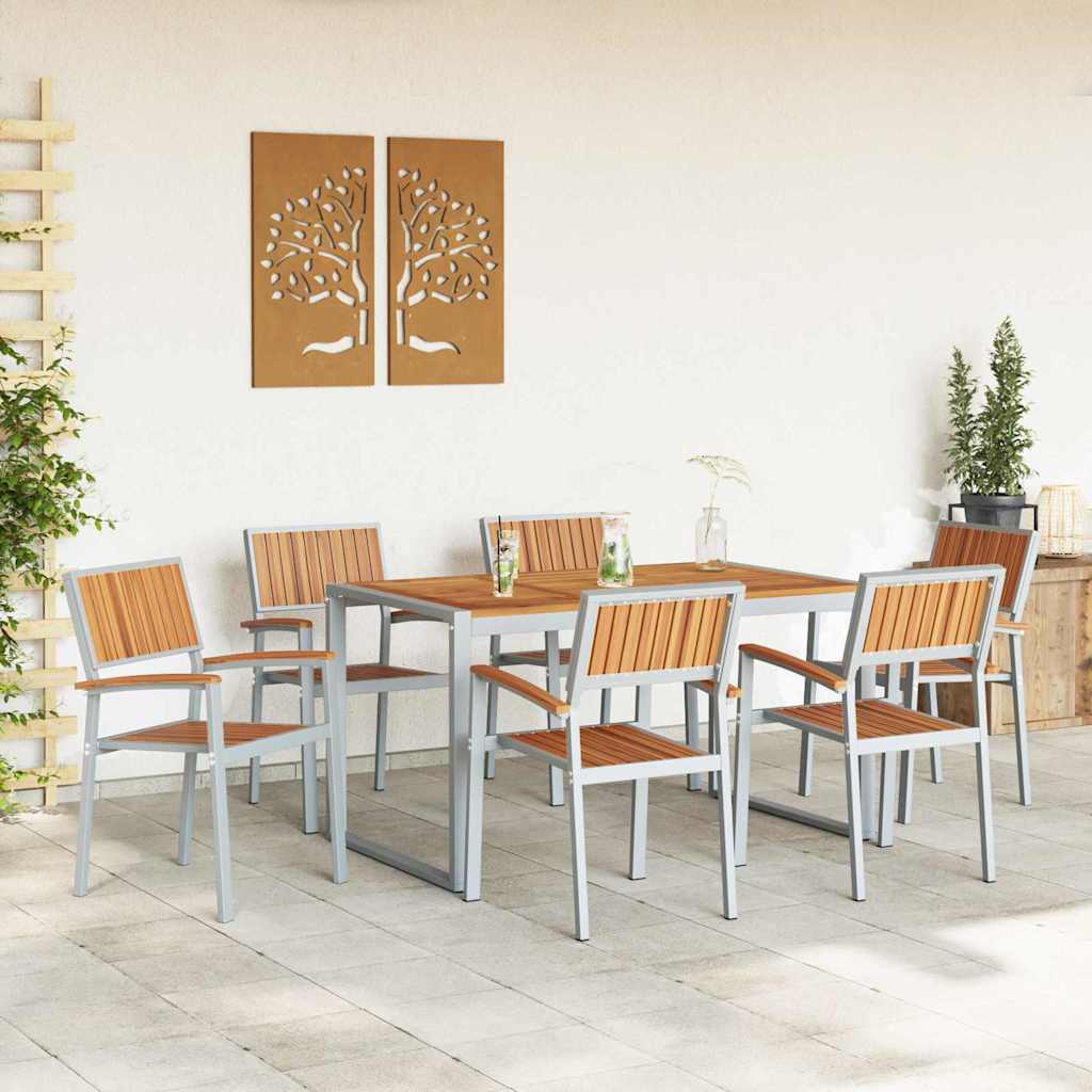 Sodo valgomojo komplektas 7 pcs Pilka ir ruda 140 x 80 x 75 cm