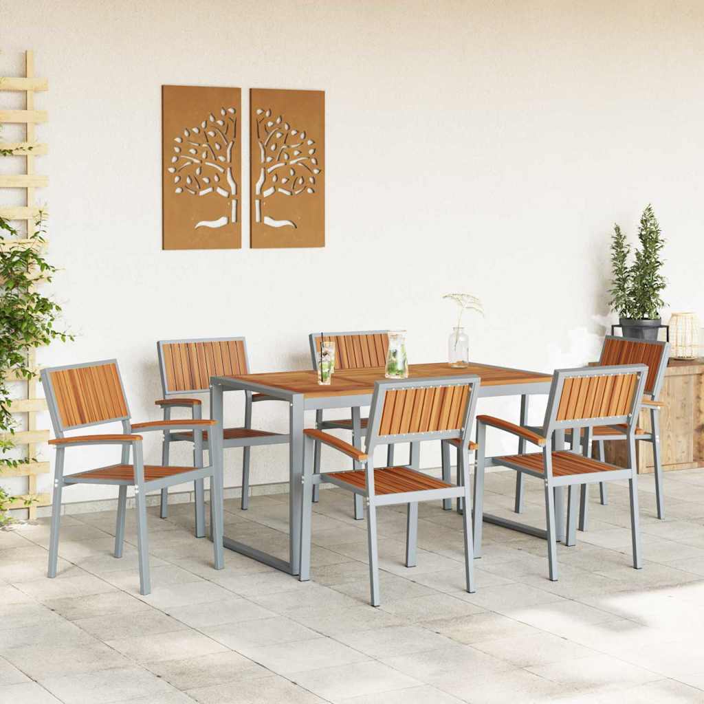 Sodo valgomojo komplektas 7 pcs Pilka ir ruda 160 x 80 x 75 cm
