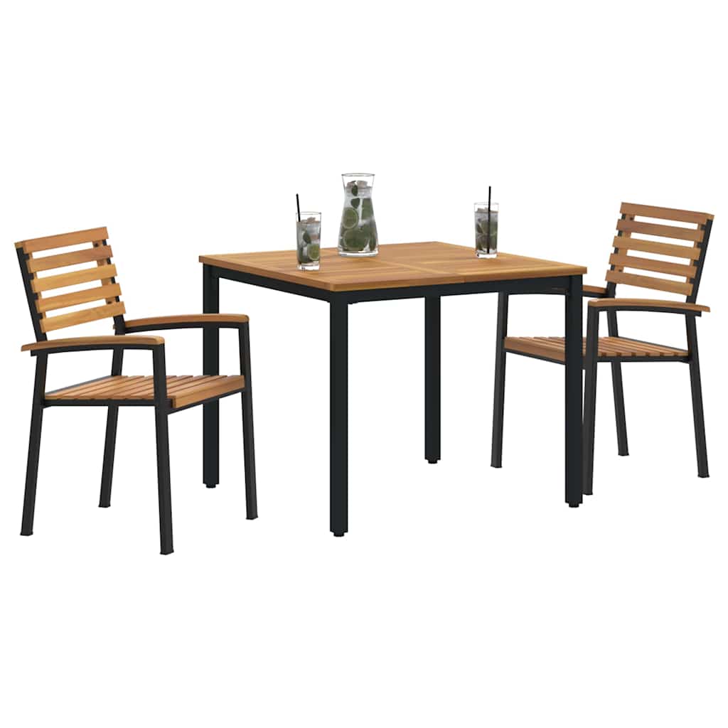 Sodo valgomojo komplektas 3 pcs Juoda Kietos akacijos mediena