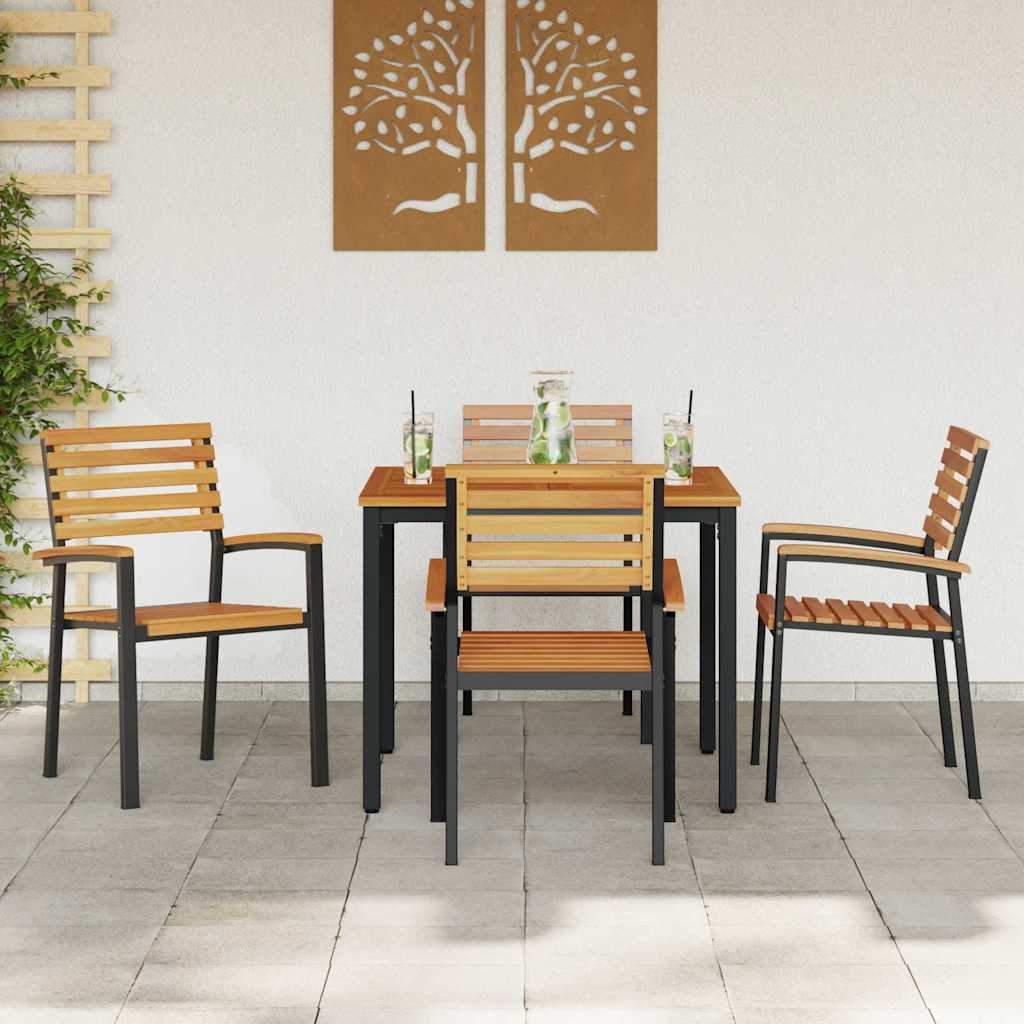 Sodo valgomojo komplektas 5 pcs Juoda Kietos akacijos mediena