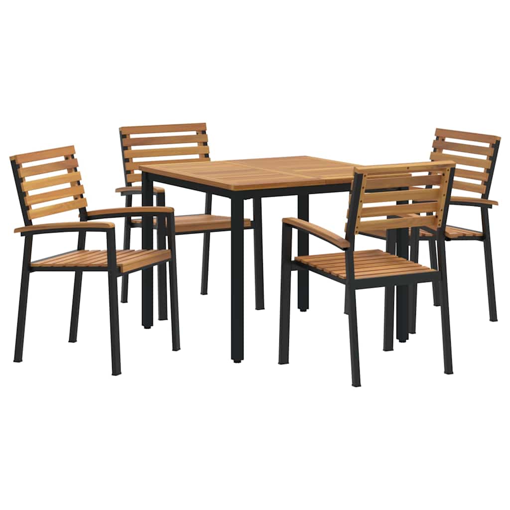 Sodo valgomojo komplektas 5 pcs Juoda Kietos akacijos mediena