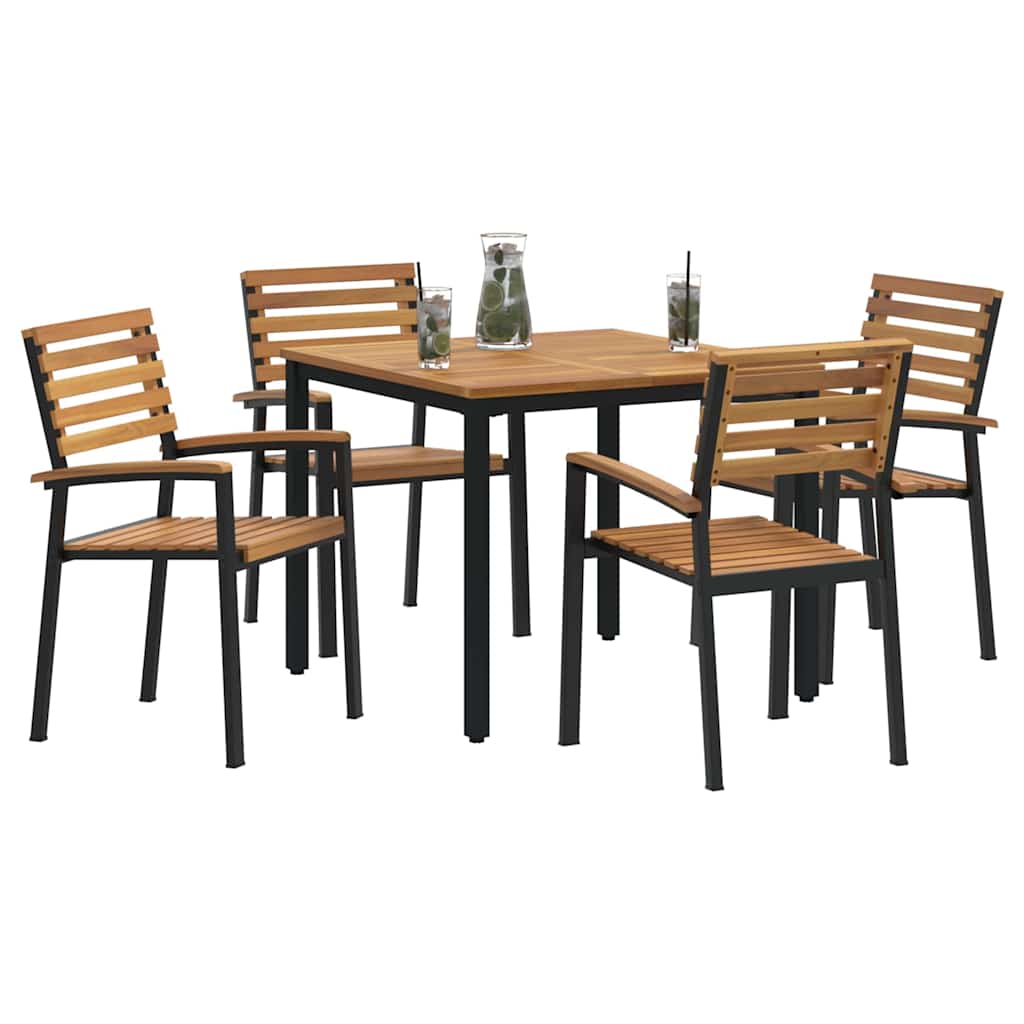 Sodo valgomojo komplektas 5 pcs Juoda Kietos akacijos mediena