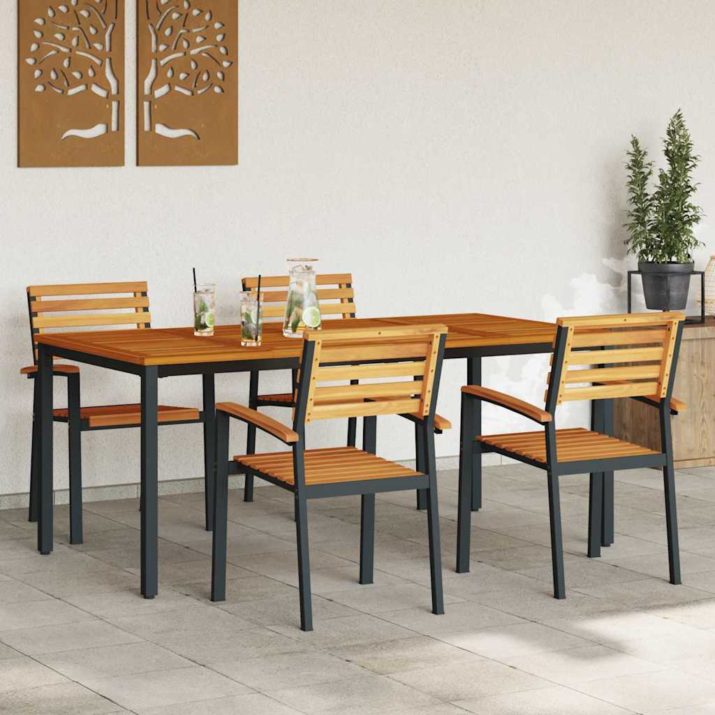 Sodo valgomojo komplektas 5 pcs Juoda Kietos akacijos mediena