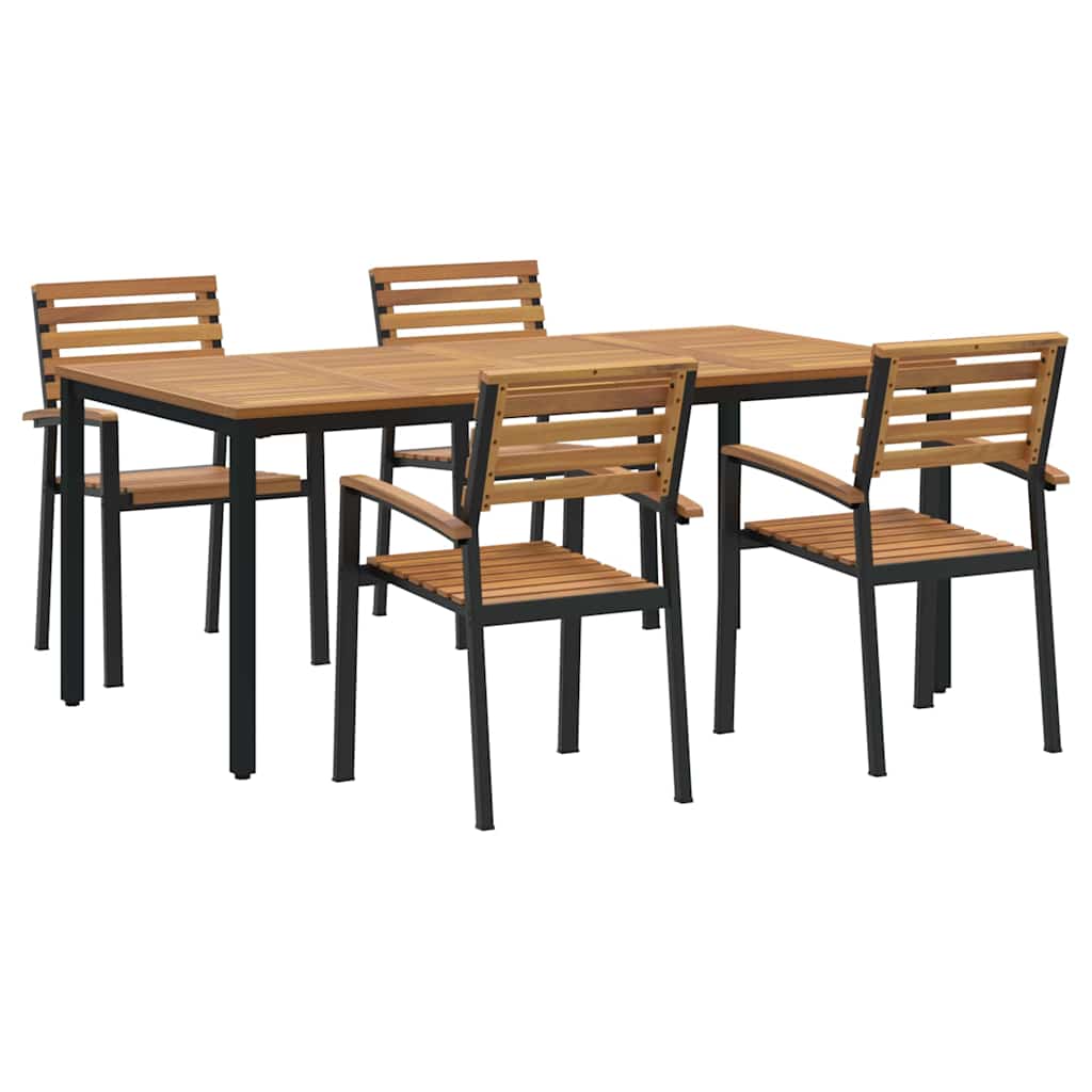 Sodo valgomojo komplektas 5 pcs Juoda Kietos akacijos mediena