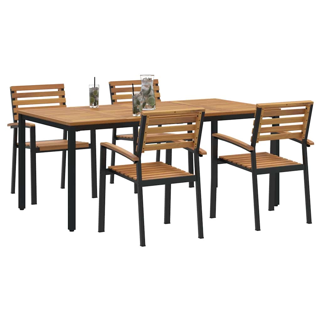 Sodo valgomojo komplektas 5 pcs Juoda Kietos akacijos mediena