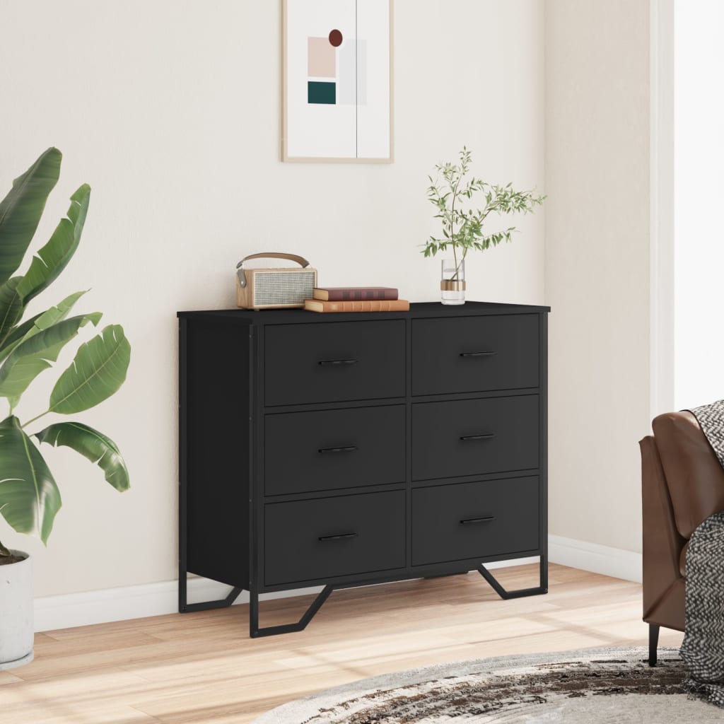 Chest of drawers, black, 91x35.5x74.5cm, engineered wood