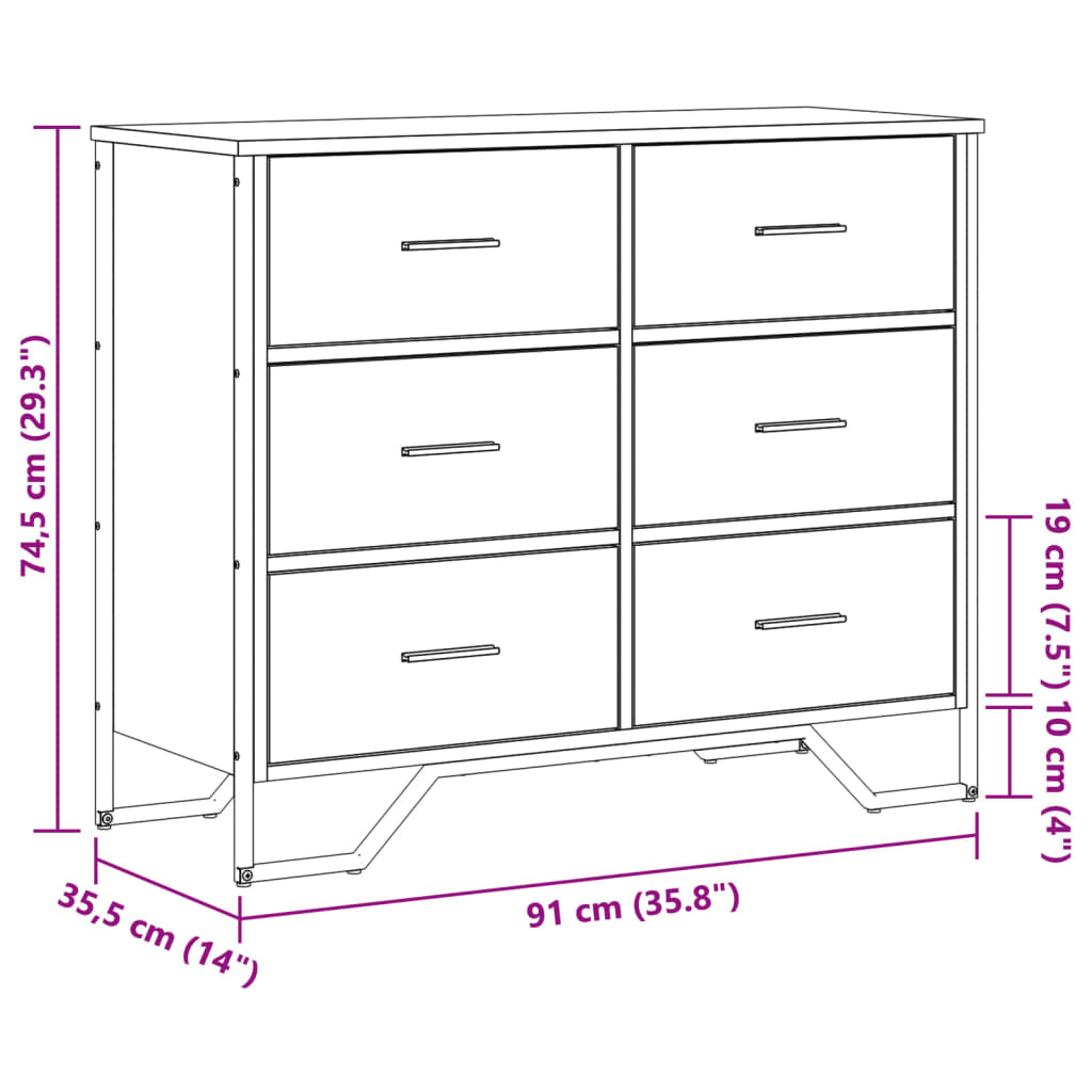 Chest of drawers, sonoma oak, 91x35.5x74.5cm, wood