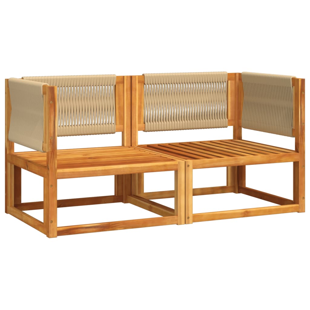 Corner Garden Sofas with Cushions, 2 pcs, Acacia Wood and Rope