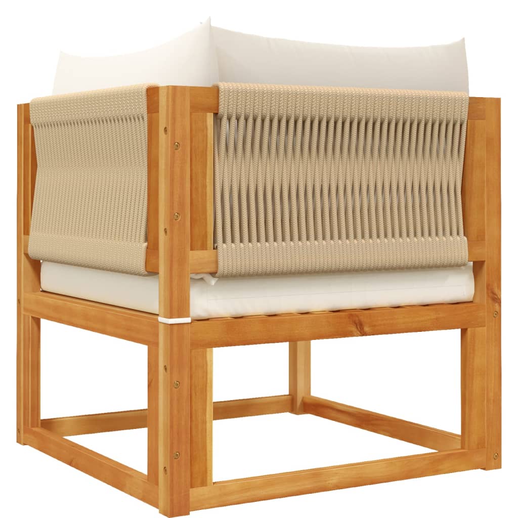 Corner Garden Sofas with Cushions, 2 pcs, Acacia Wood and Rope