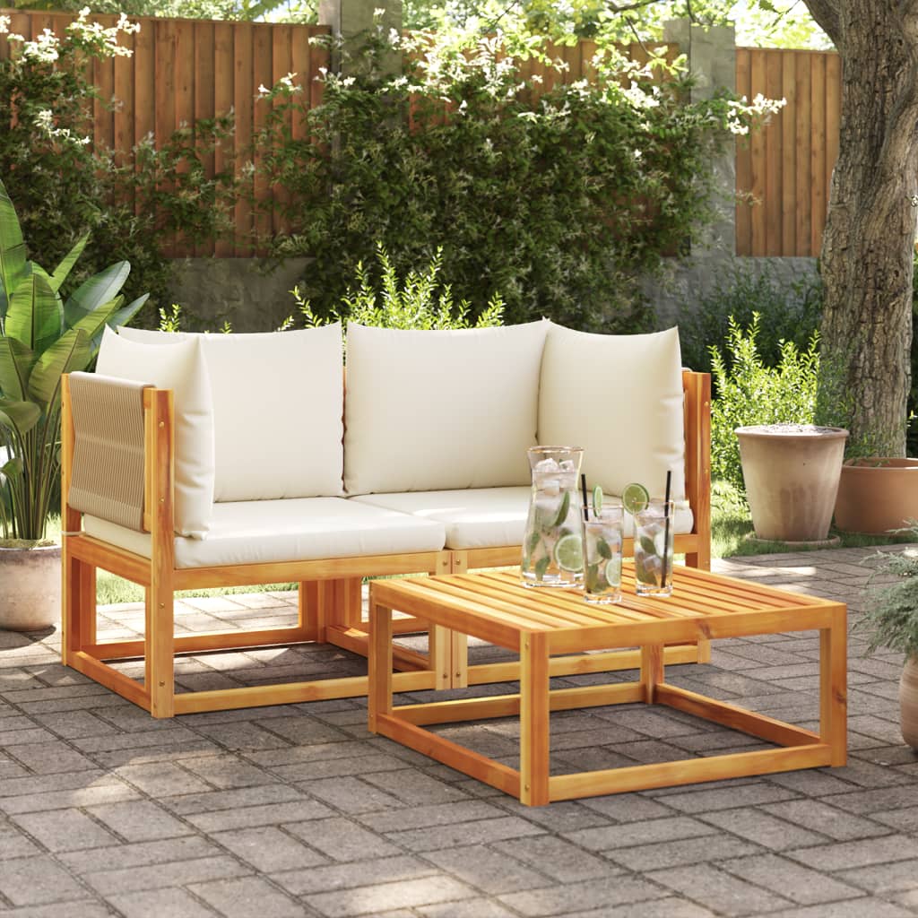 Corner Garden Sofas with Cushions, 2 pcs, Acacia Wood and Rope