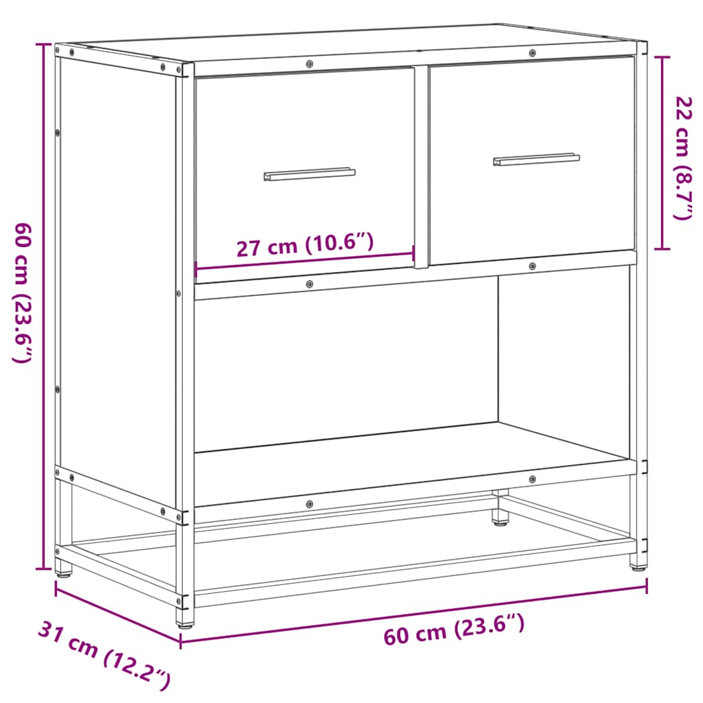 naktinė spintelė Pilka Sonoma 60x31x60 cm Mediena ir metalas
