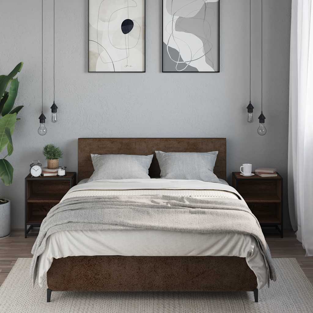Bedside tables 2 pcs Brown oak Wood and metal