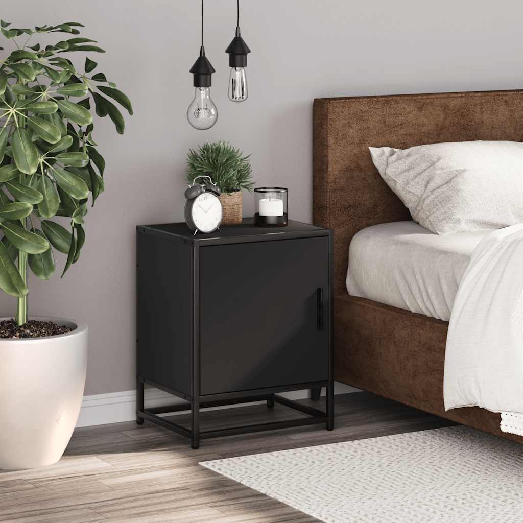 Bedside Cabinet Black 40x31x50 cm Wood and Metal