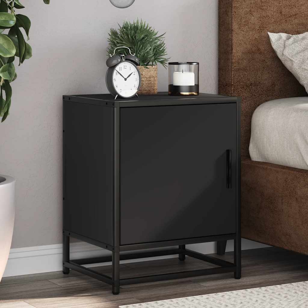 Spintelės prie lovos 2 vnt Juodos 40x31x50cm Mediena ir metalas