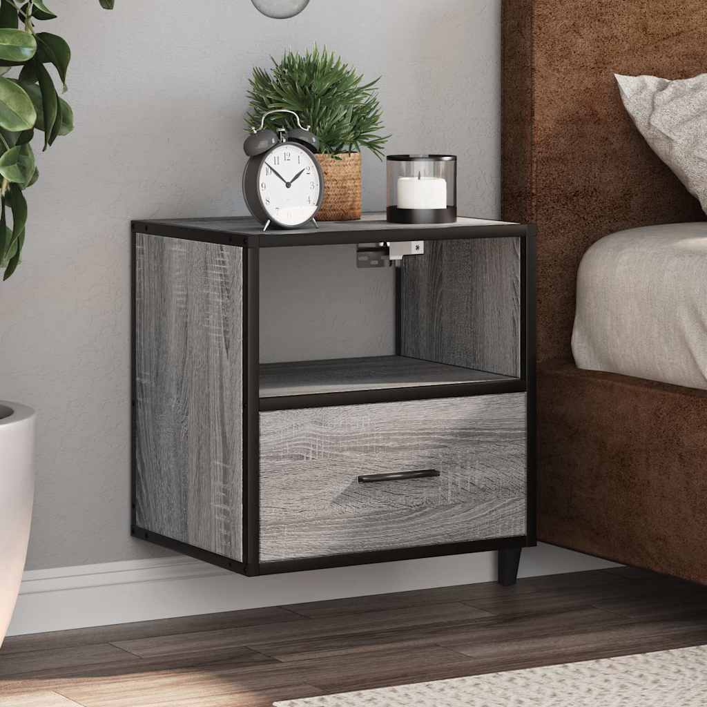 Wall-mounted bedside table, grey, 40x31x39.5 cm