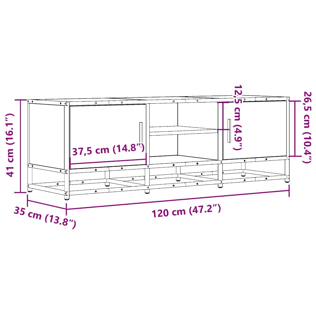 TV cabinet, grey, 120x35x41cm, wood and metal