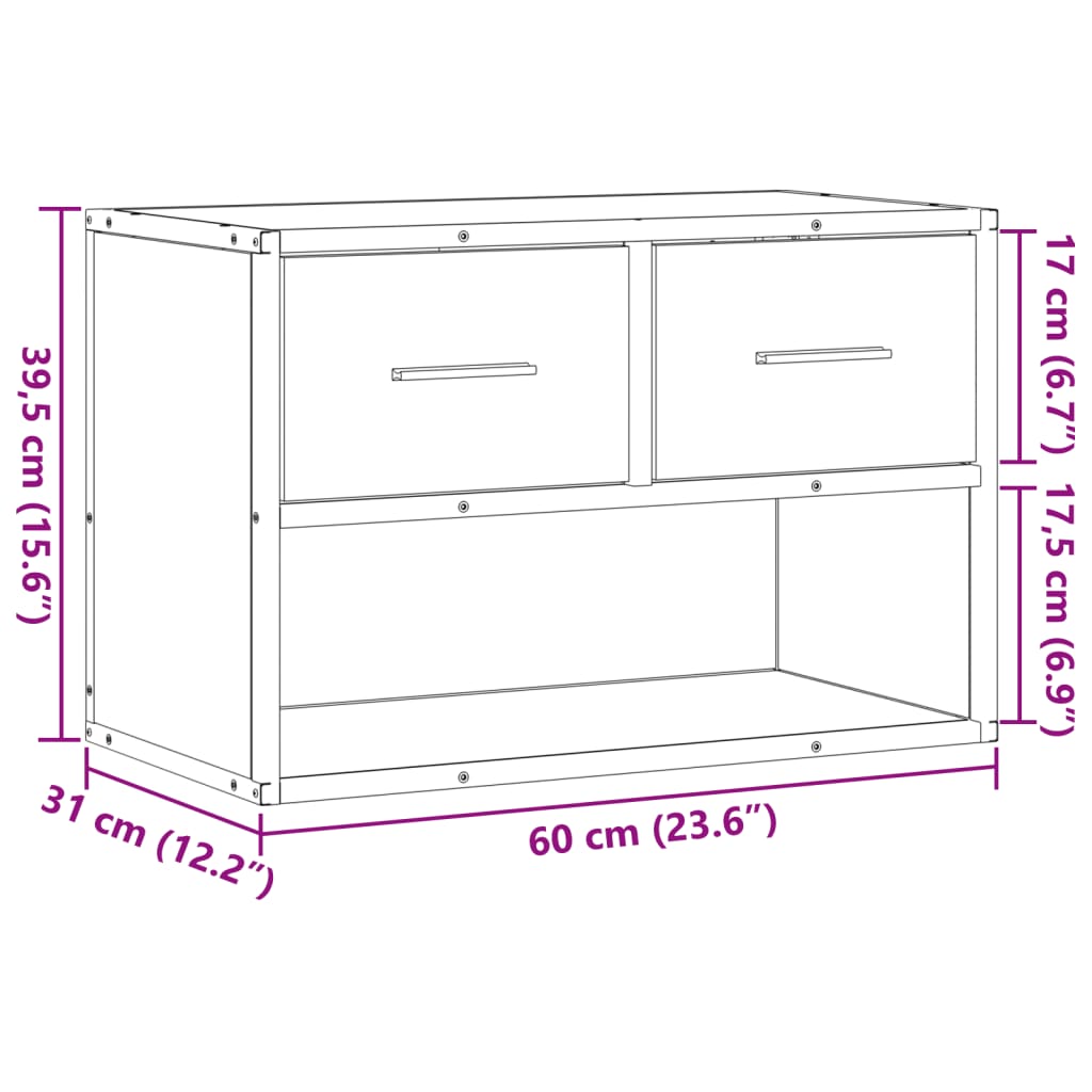 TV cabinet, oak, 60x31x39.5cm, wood/metal
