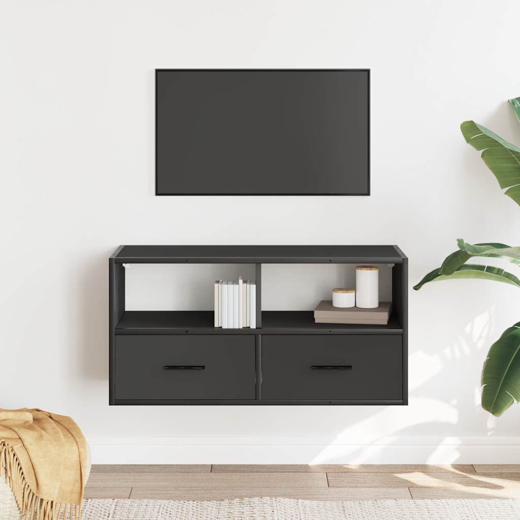 TV Cabinet, black, 80x31x39.5cm, wood/metal