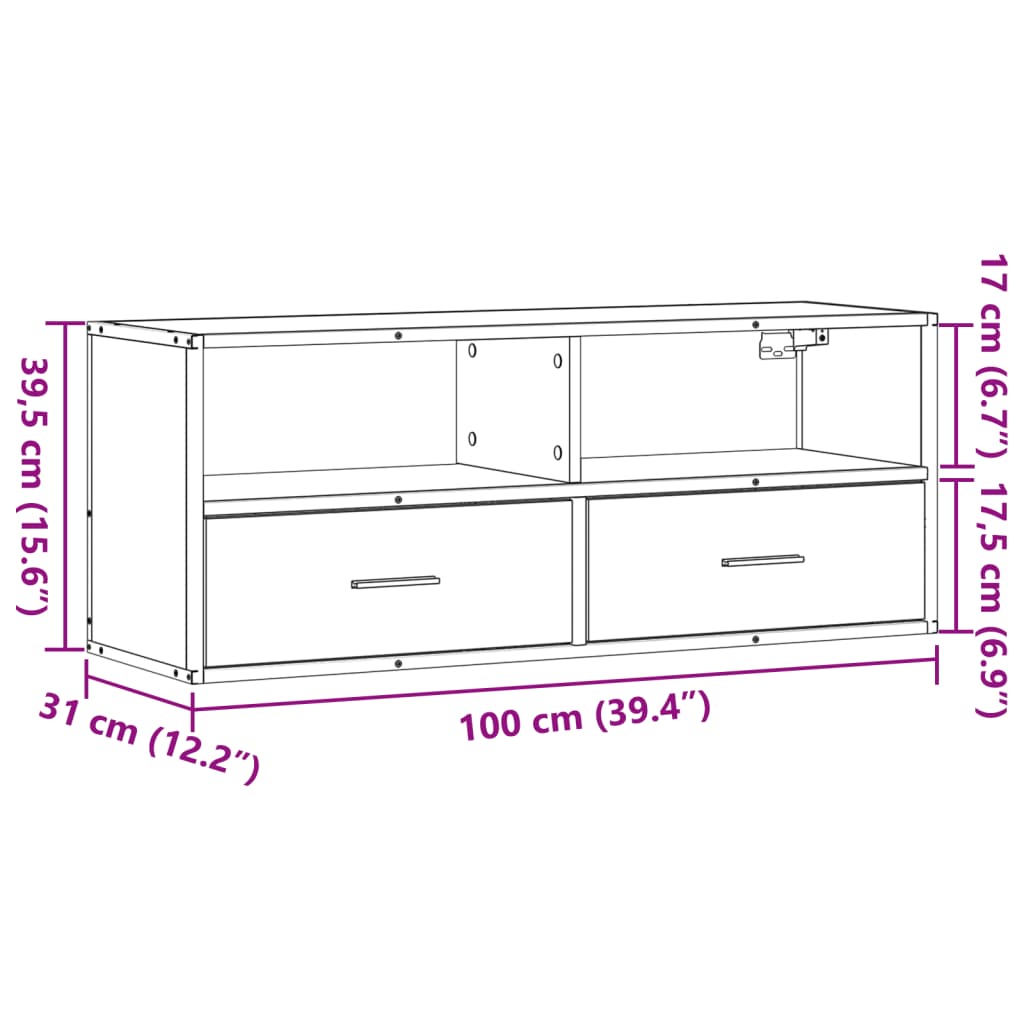 TV cabinet, brown, 100x31x39.5cm, wood/metal