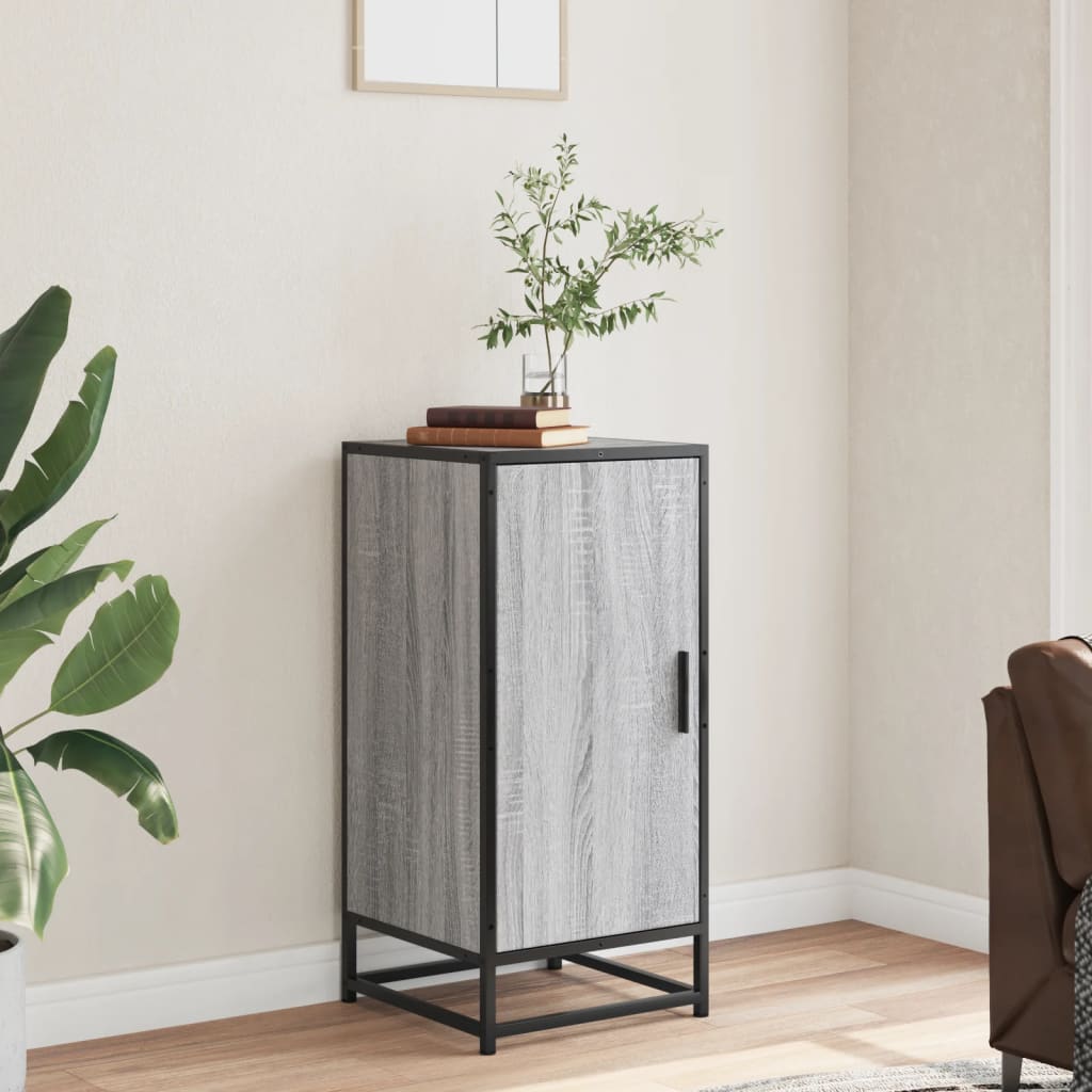 Side cabinet, grey oak, 35.5x35x76cm, wood/metal