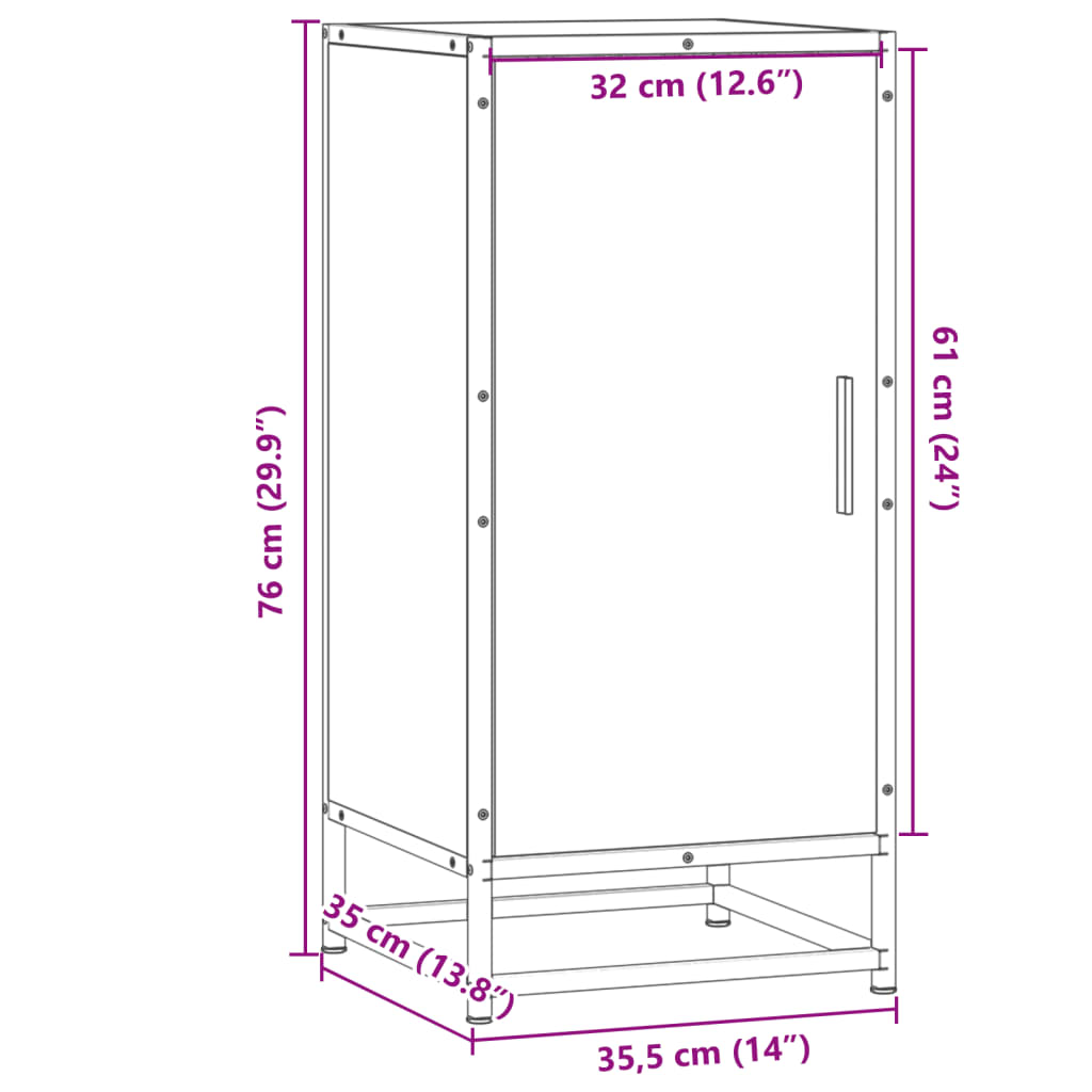 Side cabinet, grey oak, 35.5x35x76cm, wood/metal