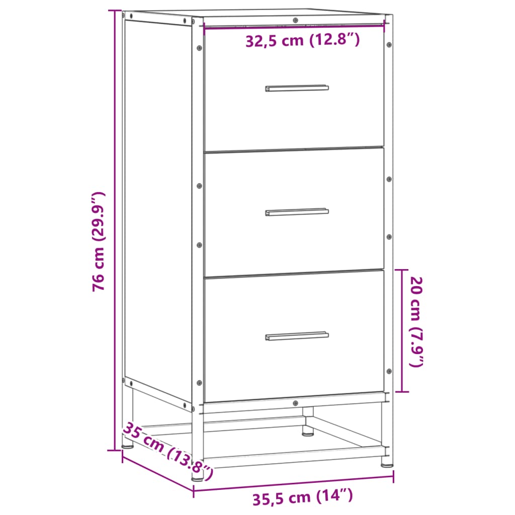 Sideboard, Sonoma Oak, 35.5x35x76cm, wood/metal