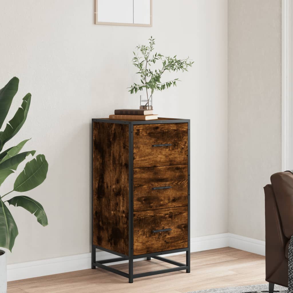 Side cabinet, smoked oak, 35.5x35x76cm, wood/metal