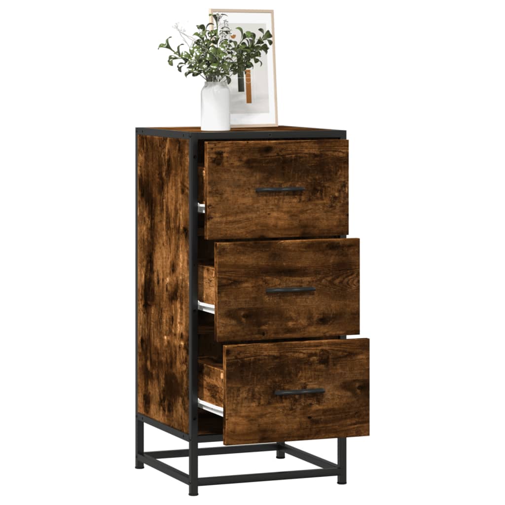 Side cabinet, smoked oak, 35.5x35x76cm, wood/metal