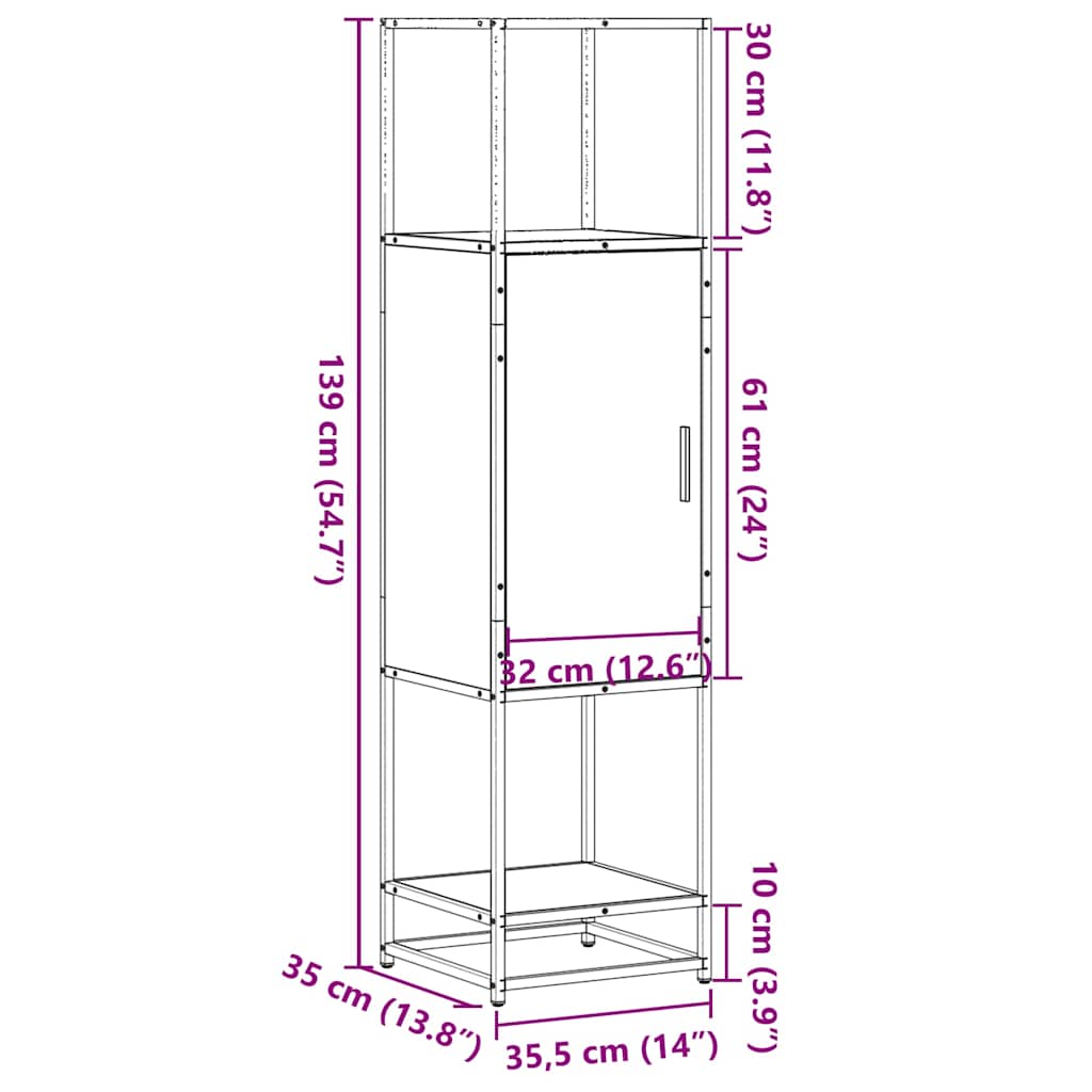 Highboard Rudas ąžuolas 35,5x35x139 cm Mediena ir metalas