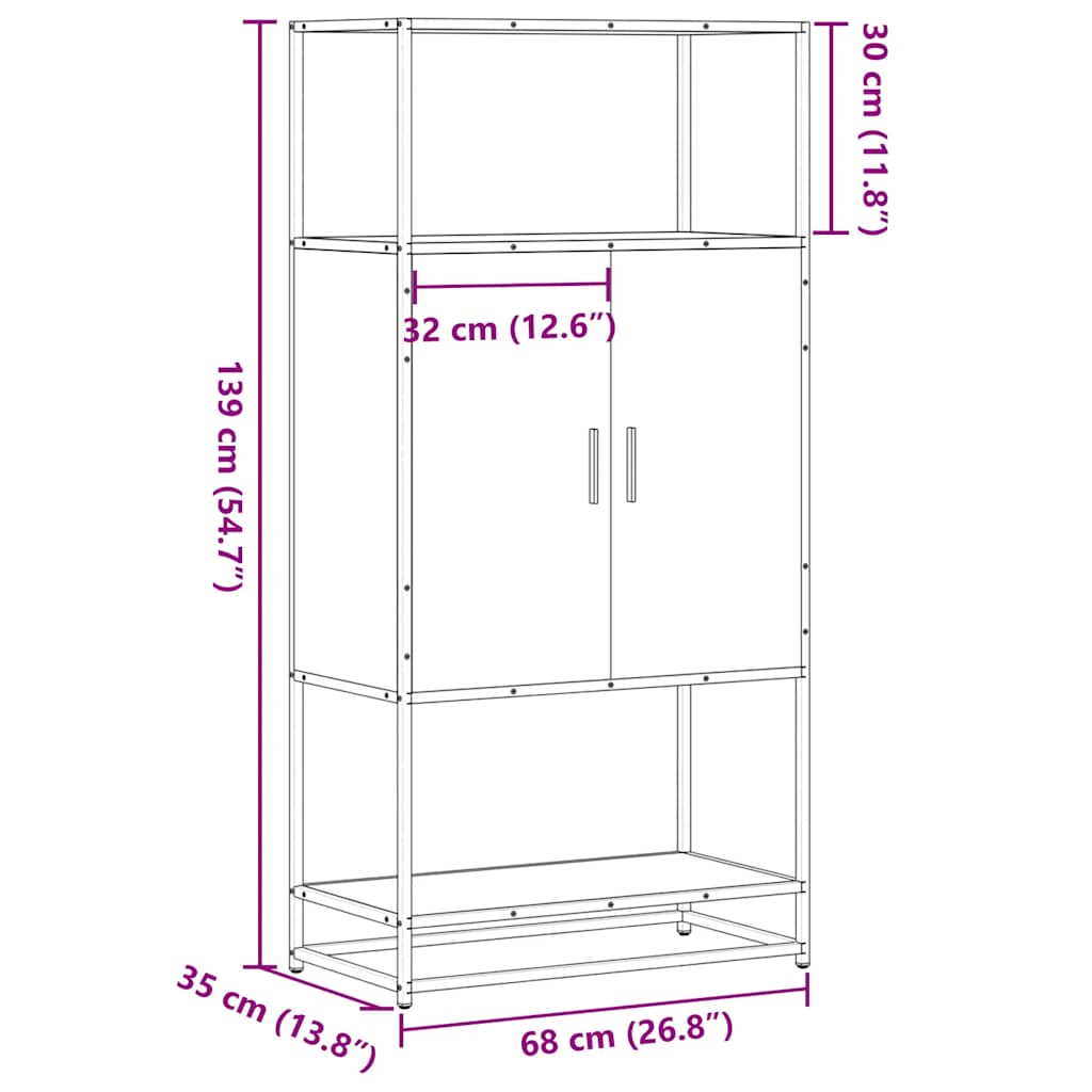 Highboard Rudas ąžuolas 68x35x139 cm Mediena ir metalas