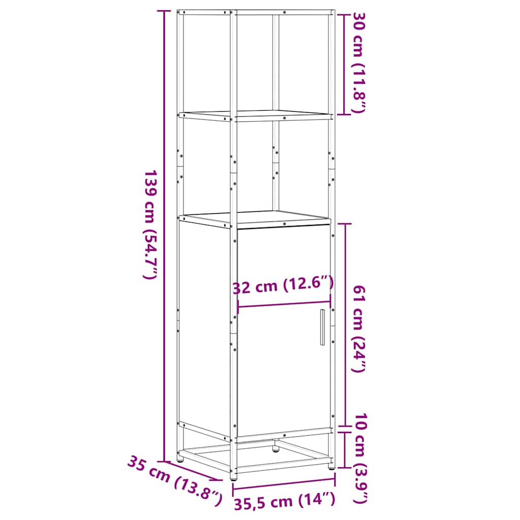 Highboard Rūkytas ąžuolas 35,5x35x139 cm Mediena ir metalas
