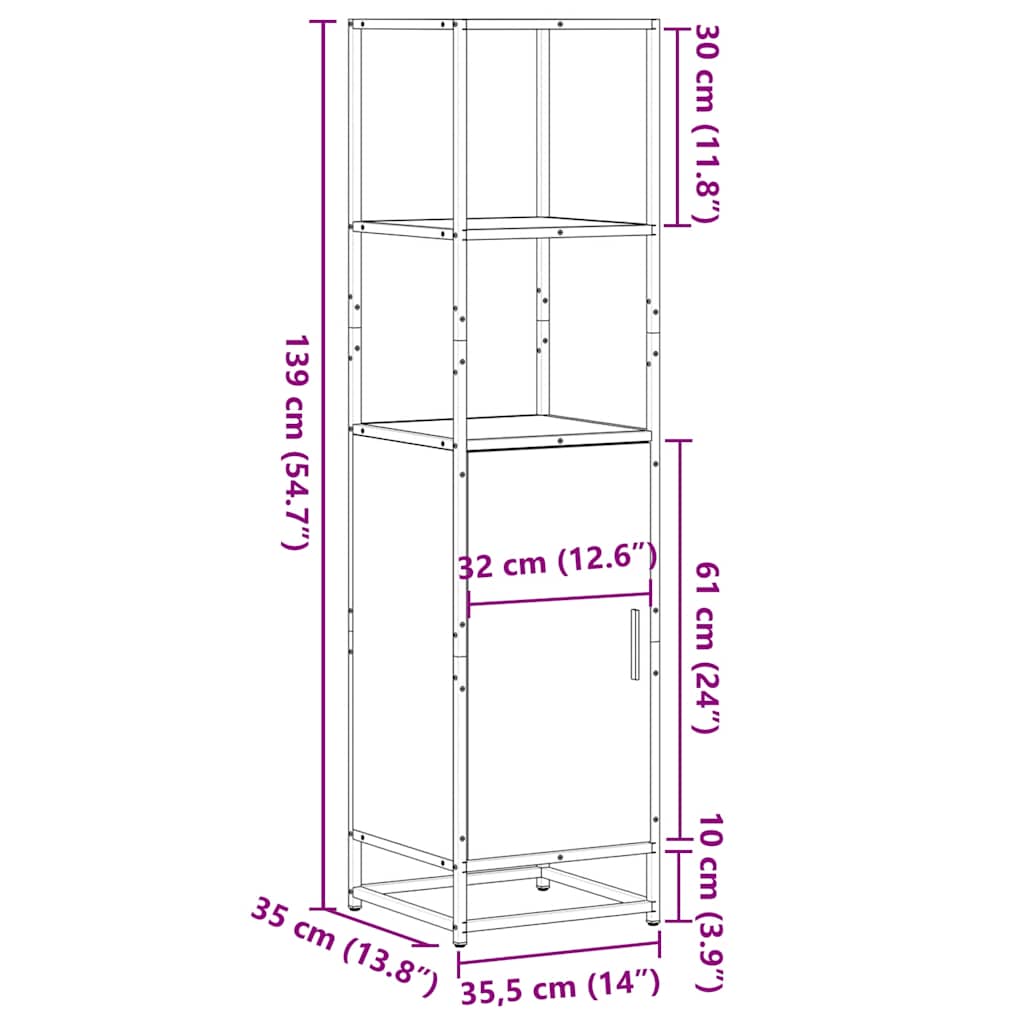 Highboard Rudas ąžuolas 35,5x35x139 cm Mediena ir metalas