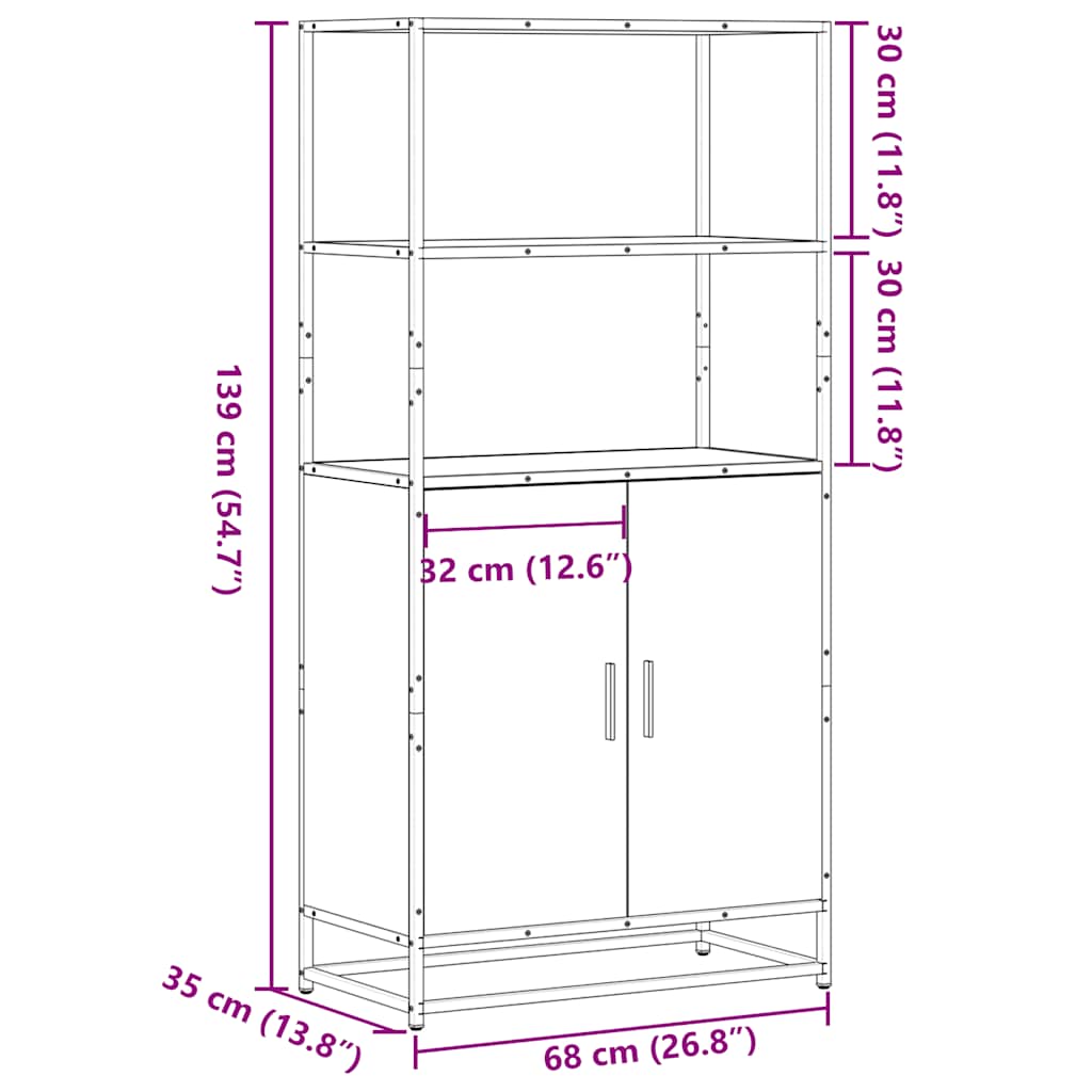 Highboard Pilka Sonoma 68x35x139 cm Mediena ir metalas