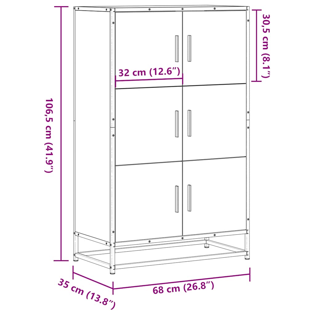 Highboard Rudas ąžuolas 68x35x106,5 cm Mediena ir metalas