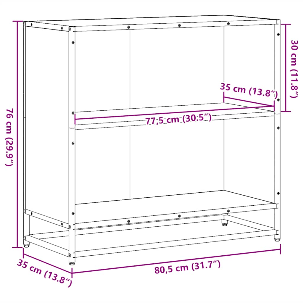 Bookshelf Brown Oak 80.5x35x76 cm Engineered Wood