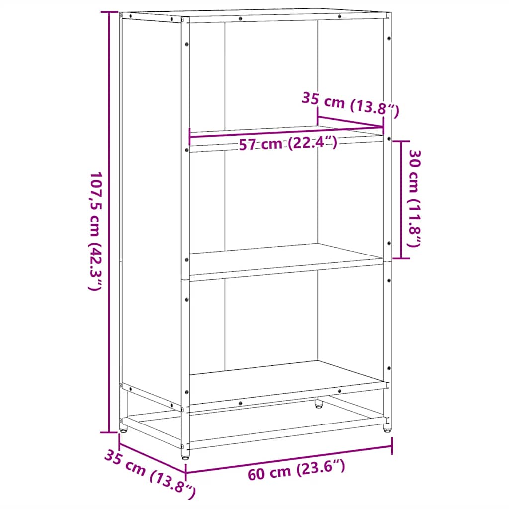 Grāmatu plaukts Sonoma ozols 60x35x107,5 cm inženierijas koksne