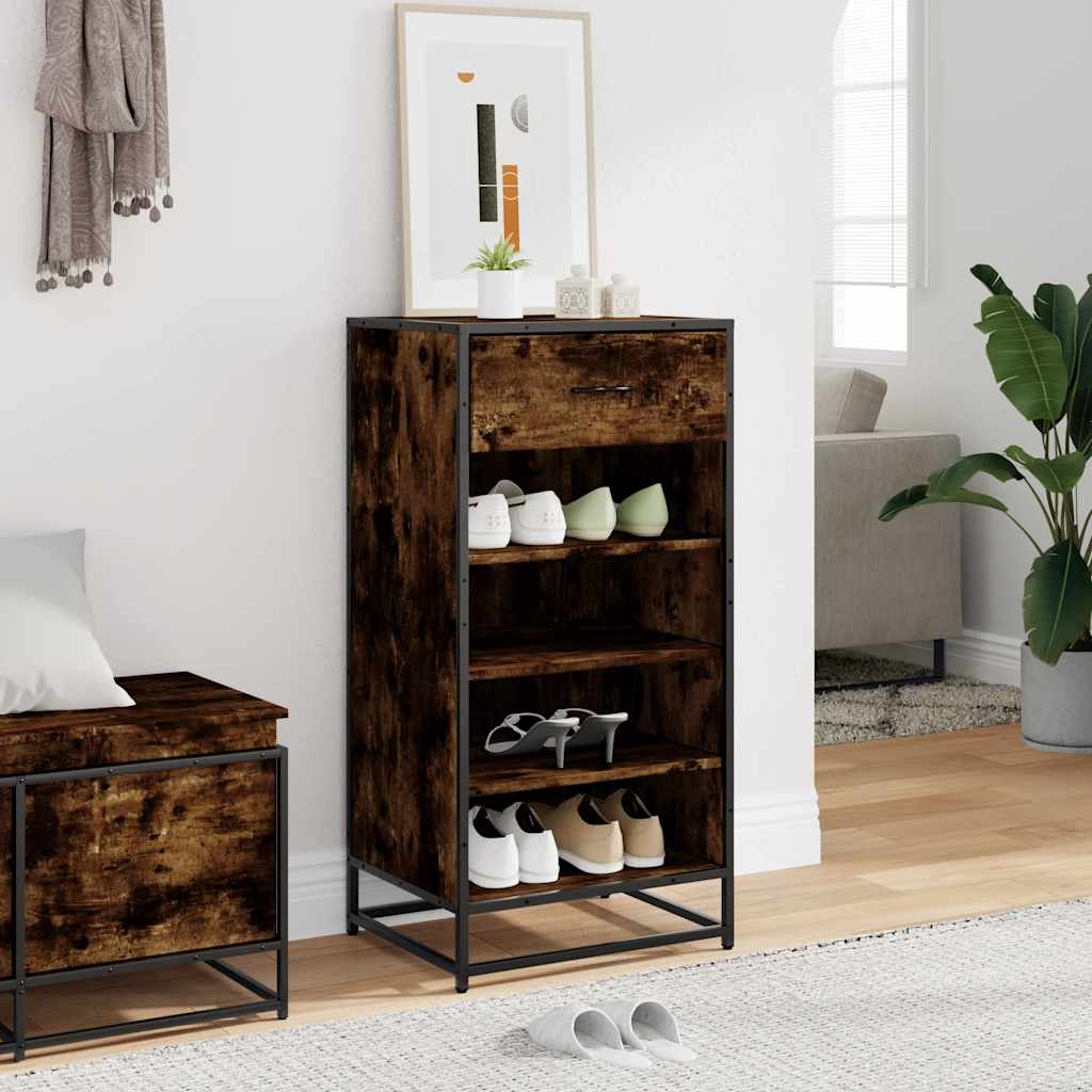 shoe rack smoked oak 48x38x97.5 cm engineered wood