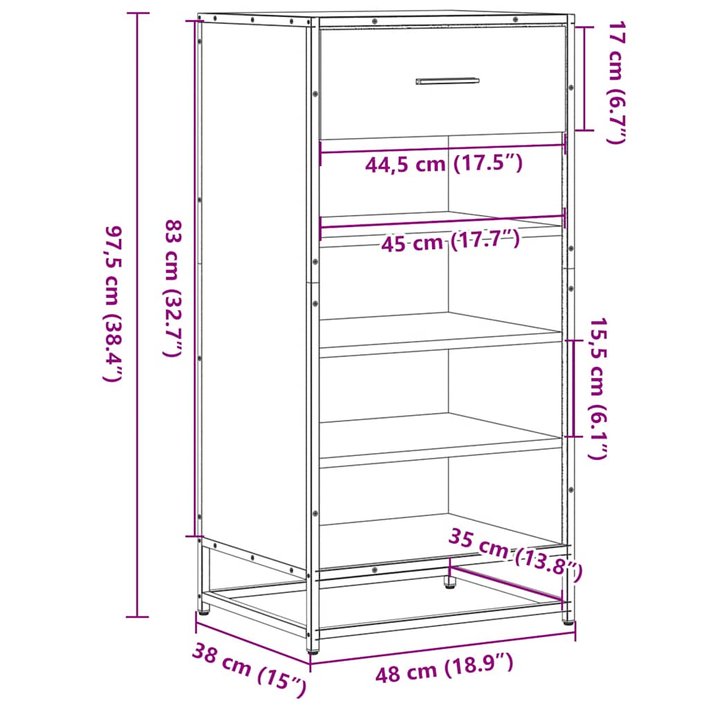 shoe rack smoked oak 48x38x97.5 cm engineered wood