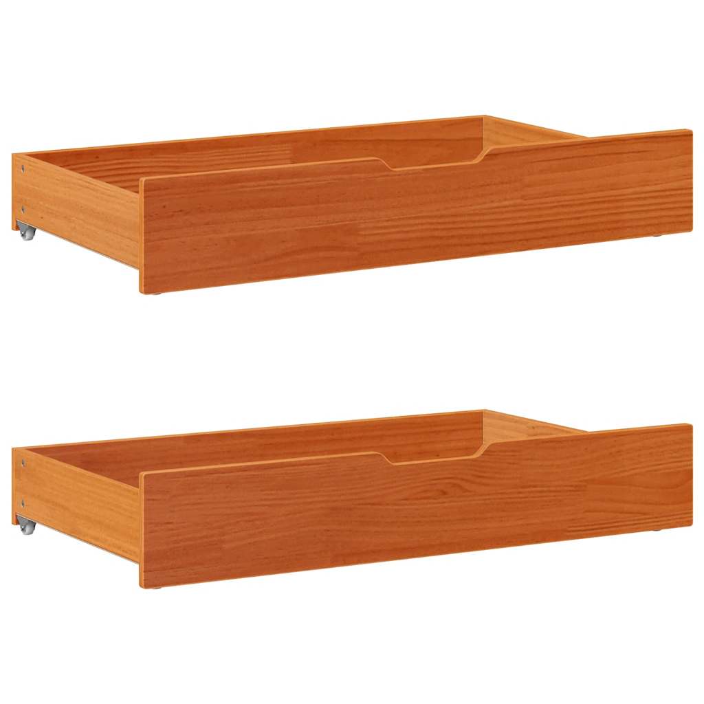 Underbed drawers, 2 pcs., wax brown, 90x55x17cm, solid pine