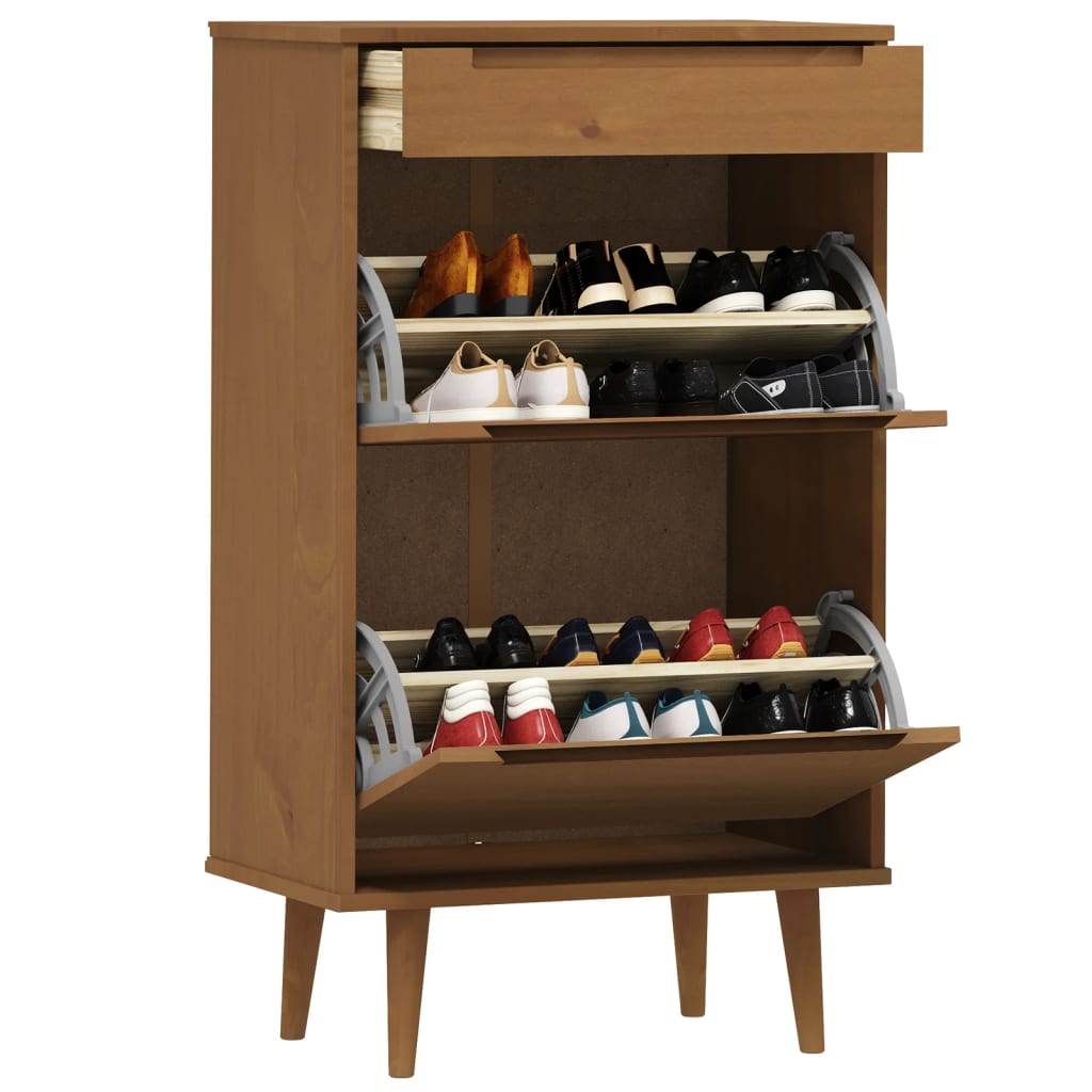 Shoe cabinet MOLDE, brown, 59.5x35x103cm, solid pine
