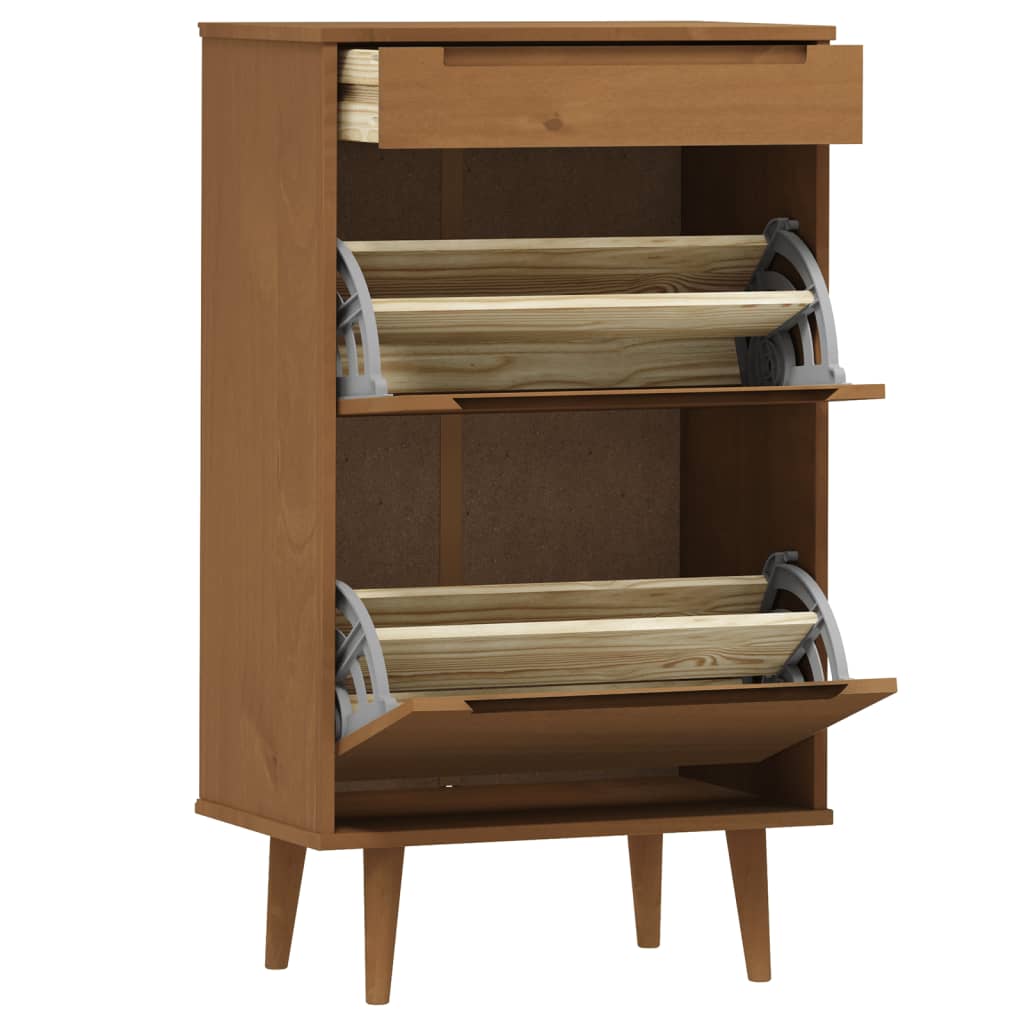 Shoe cabinet MOLDE, brown, 59.5x35x103cm, solid pine