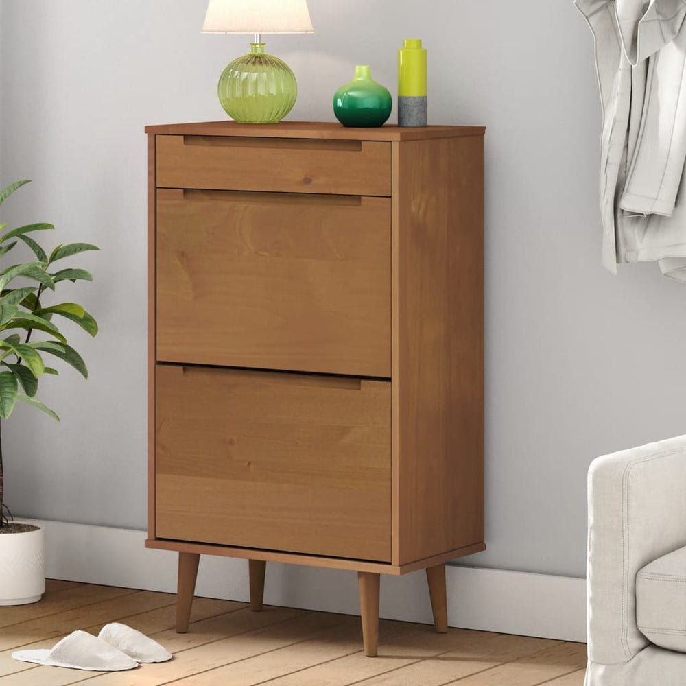 Shoe cabinet MOLDE, brown, 59.5x35x103cm, solid pine