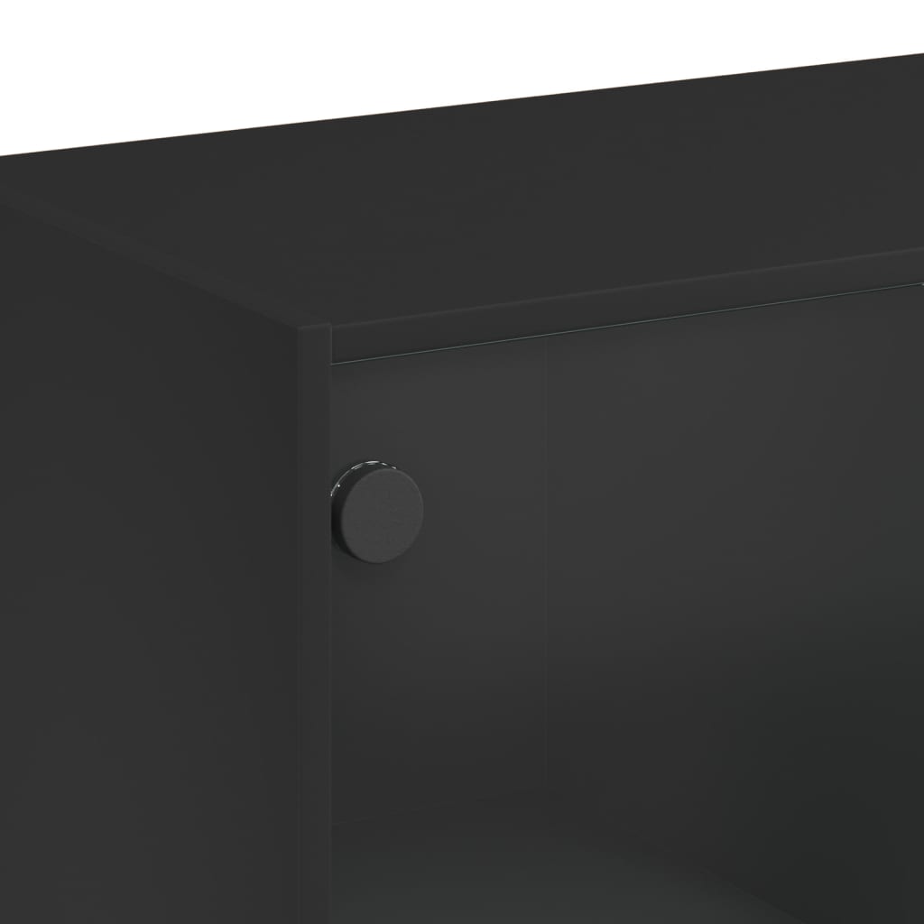 Kumode ar durvīm, melna, 68x37x109 cm, apstrādāta koksne
